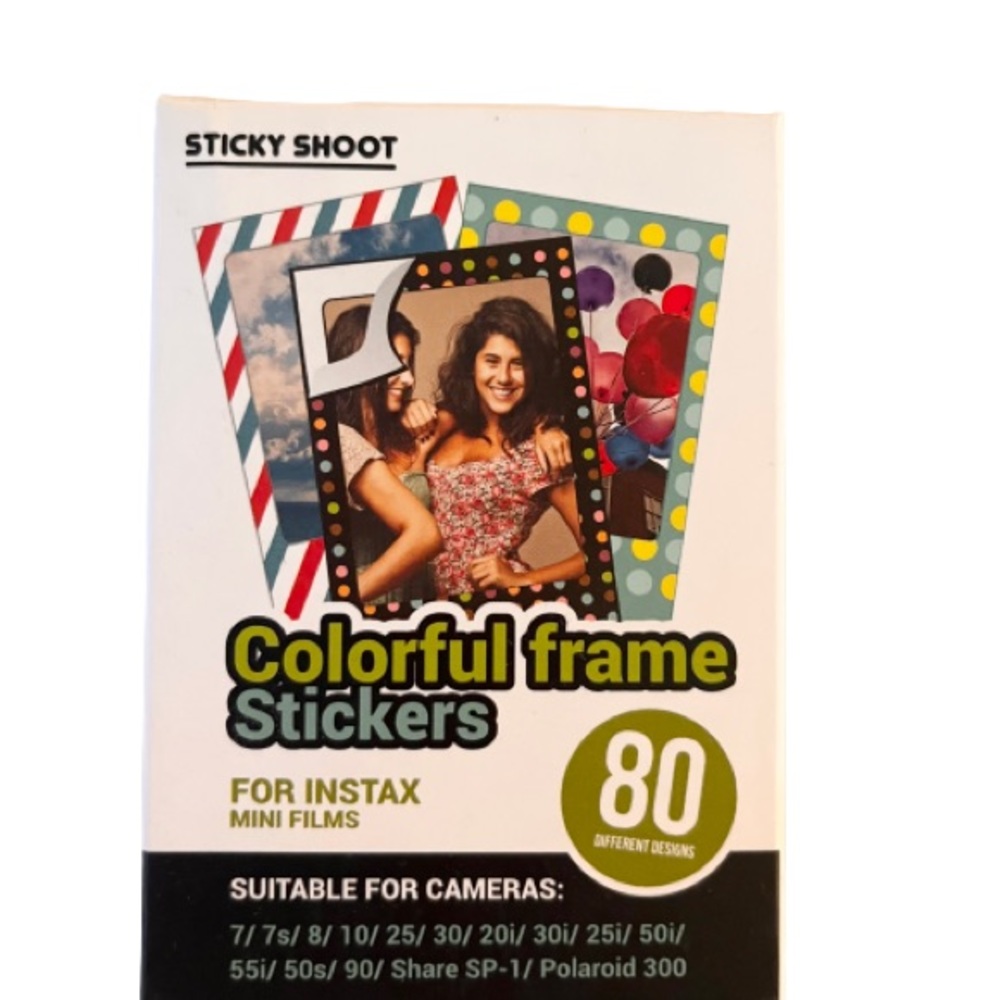NWT- Sticky Shoot-Instax Polaroid/Fuji Photo Colorful Frame Stickers.